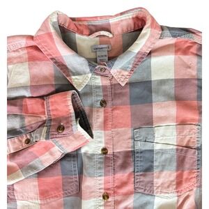 Carhartt Women's Plaid Long Sleeve Pink/Grey Cotton Button-Up Shirt Size XL
